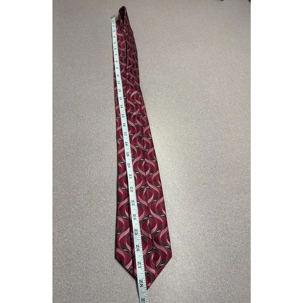 Palatina Red Black Silver 100% Silk Tie Abstract Pattern